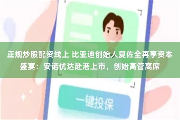 正规炒股配资线上 比亚迪创始人夏佐全再享资本盛宴：安诺优达赴港上市，创始高管离席